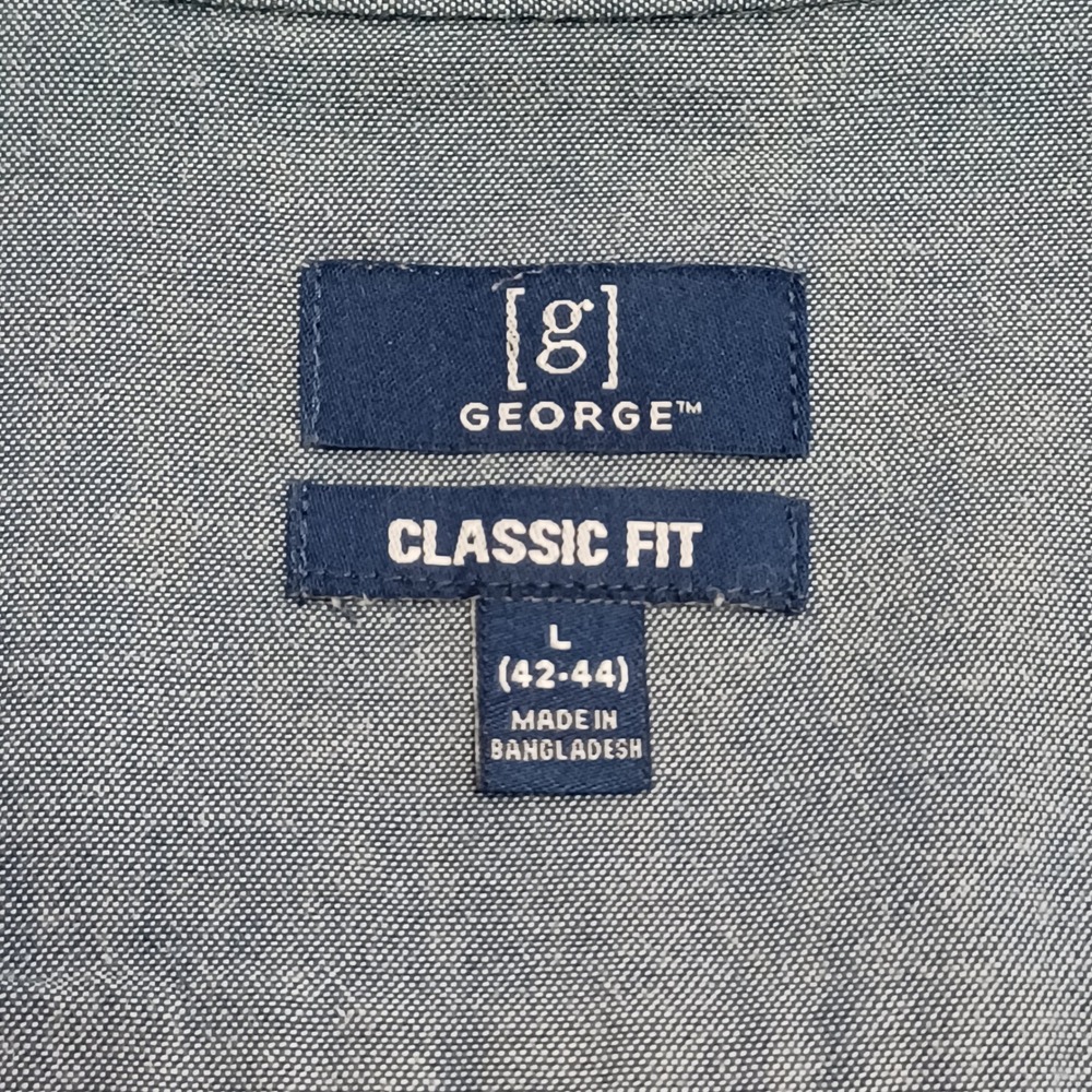 George Button Down Shirt Mens L Blue Classic Fit Short Sleeve Stretch Chambray - Picture 2 of 11